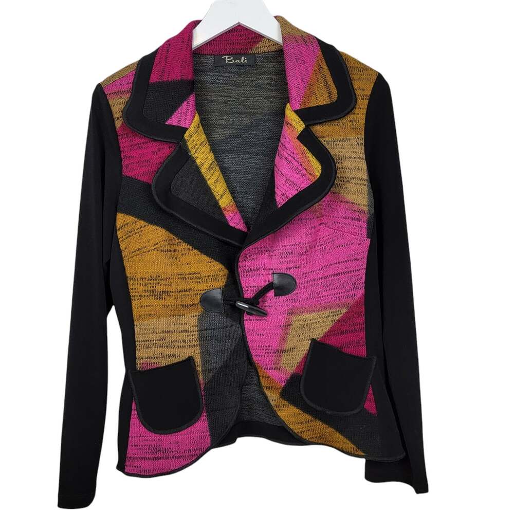 Bali Geo Colorblock Sweater Knit Toggle Closure Blazer - Size M - Picture 3 of 6